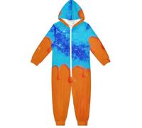 GuoChe Pigiama per bambini 1 pezzo peluche zip up con cappuccio abbigliamento per la casa 5-14T blu e arancione gocciolamento, Colorato, 7-8 anni