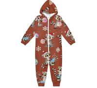 GuoChe Pigiama per bambini Flanella Cerniera con cappuccio Abbigliamento per la casa 5-14T Lemuri di Natale con elementi festivi, Colorato, 7-8 anni