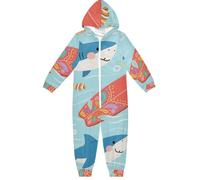 GuoChe Pigiama per bambini in peluche con zip con cappuccio per ragazze abbigliamento casa 5-14T pesce nell'oceano, Colorato, 9-11 Anni