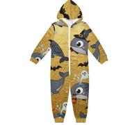 GuoChe Pigiama per bambini in pile con cerniera con cappuccio abbigliamento per la casa 5-14T balena di Halloween, Colorato, 7-8 anni