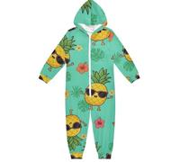 GuoChe Pigiama per bambini in pile con cerniera con cappuccio abbigliamento per la casa 5-14T divertente ananas con occhiali da sole modello, Colorato, 7-8 anni