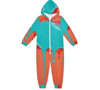 GuoChe Pigiama unisex per bambini, in flanella, con cerniera, con cappuccio, abbigliamento per la casa, 5-14T, turchese e rosso gocciolante, Colorato, 4 anni