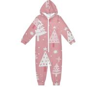 GuoChe Pigiama unisex per bambini in pile con cerniera con cappuccio abbigliamento per la casa 5-14T alberi di Natale, Colorato, 4 anni