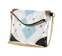 GuoChe Pochette da donna in poliuretano con chiusura a cerniera, da sera, per viaggi, blu e marrone