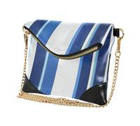GuoChe Pochette in pelle PU per le donne Zipper Foldover Cash Coin Purse per il partito Deepskyblue Stripe Darkblue Stripe