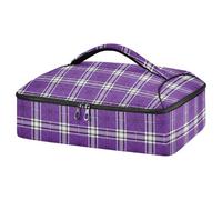 GuoChe Porta pizza isolato superiore isolamento termico in rete con cerniera accessorio tasca Potluck feste e barbecue durevoli e riutilizzabile viola bianco angolare plaid