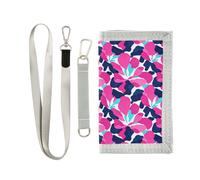 GuoChe Portafogli per bambini a tre ante per sport all'aria aperta, portafogli per carte di credito, carte d'identità, portamonete sottili, rosa floreale e blu scuro