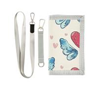 GuoChe Portafogli per bambini per ragazzi e ragazze dai 6 ai 18 anni, tasca portamonete con cerniera e cuore con ali blu