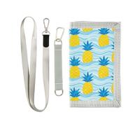 GuoChe Portafogli per ragazzi a tre ante per sport all'aria aperta per bambini portafogli carta d'identità sottile piccolo portamonete ananas su sfondo blu onda