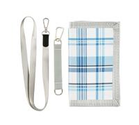 GuoChe Portafogli per ragazzi a tre ante per sport all'aria aperta per bambini portafogli carta d'identità sottile portamonete piccolo blu chiaro plaid bianco
