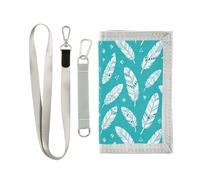 GuoChe Portafogli per ragazzi a tre ante per sport all'aria aperta per bambini portafogli carta d'identità sottile portamonete piccolo sfondo verde acqua modello piuma