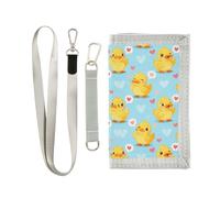 GuoChe Portafogli per ragazzi a tre ante per sport all'aria aperta per bambini portafogli carta d'identità sottile piccole portamonete carino anatre gialle con motivo a cuori