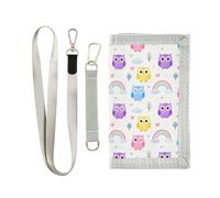 GuoChe Portafoglio a tre ante per ragazzi dai 9 ai 12 anni, mini borsa sportiva all'aperto, portamonete e porta carte, accessorio da viaggio con gufi con arcobaleni e cuori