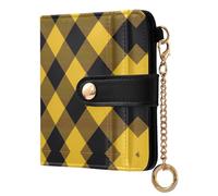 GuoChe Portafoglio da donna classico pieghevole a quadri giallo e nero in pelle PU con scomparti per carte di credito per le donne