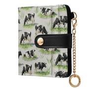 GuoChe Portafoglio da donna in pelle PU con motivo mucche bianche e nere su erba, sottile, pieghevole, unico e minimalista, per donne e ragazze