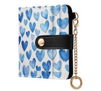 GuoChe Portafoglio da donna pieghevole in pelle PU con cuore ad acquerello blu