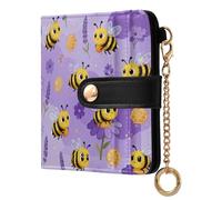 GuoChe Portafoglio da donna sottile pieghevole con api e fiori, comodo portafoglio in pelle PU per tutti i giorni per donna ragazza