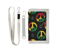 GuoChe Portafoglio da uomo con clip a tre ante con motivo retrò con segno di pace per viaggi unico casual clip portafoglio per uomo con cordino