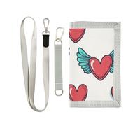 GuoChe Portafoglio per bambini in tela per sport all'aria aperta, per età 9-12 anni, cuore rosso chiaro con ali verdi