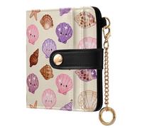GuoChe Portafoglio pieghevole da donna in pelle PU con conchiglie e stelle marine colorate pastello