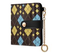 GuoChe Portafoglio pieghevole da donna in pelle PU marrone giallo blu con strass carino per tutti i giorni per donne ragazze