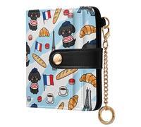 GuoChe Portamonete pieghevole in stile francese con cane e passato, in pelle sintetica PU, per donna e ragazza