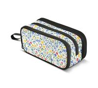 GuoChe Primavera Carino Colorato Floreale Bianco Nylon Astuccio Matita Sacchetto di Matita Alta Capacità Astuccio Organizzatore Cancelleria Borsa per Preppy School Woman