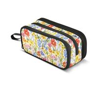 GuoChe Primavera Carino Colorato Floreali Bianco Nylon Matita Bag College Astuccio Ad Alta Capacità Per College Cancelleria Bag per Preppy School Teen