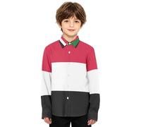 GuoChe Ragazzi Button Down Camicia Manica Lunga Bandiera del Sudan Camicie | Taglia 4-12 anni, camicia con colletto, abbottonatura, senza pieghe, tessuto misto, abito primaverile autunnale