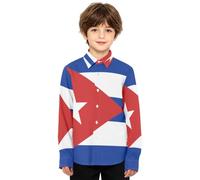 GuoChe Ragazzi Button Down Camicia Manica Lunga Bandiera Nazionale di Cuba | Taglia 4-12 anni, camicia con colletto, abbottonatura, senza pieghe, tessuto misto, abito primaverile autunnale
