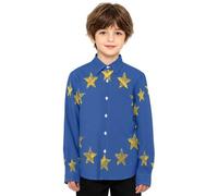 GuoChe Ragazzi Button Down Camicia Manica Lunga Pittura A Olio Bandiera | Taglia 4-12 anni, camicia con colletto, abbottonatura, senza pieghe, tessuto misto, abito primaverile autunnale