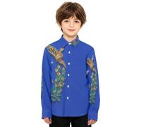 GuoChe Ragazzi Button Down Camicia Manica Lunga Pittura A Olio Bandiera | Taglia 4-12 anni, camicia con colletto, abbottonatura, senza pieghe, tessuto misto, abito primaverile autunnale