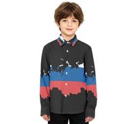 GuoChe Ragazzi Button Down Camicia Manica Lunga Russia National Pride Flag | Taglia 4-12 anni, camicia con colletto, abbottonatura, senza pieghe, tessuto misto, abito primaverile autunnale