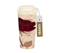 GuoChe Red Rose - Bicchieri da caffè vintage floreali per andare tazze da caffè con coperchio, in acciaio inox, isolanti, per caldo e freddo, 500 ml