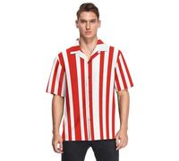 GuoChe Rosso e Bianco A Righe Modello Hawaiian Uomo Manica Corta Button Down Camicia Moda Urbana, Motivo a righe rosse e bianche, L