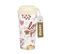 GuoChe San Valentino Cupido Love You Doodle Bicchieri da caffè per donne To Go Tazze da caffè con coperchio in acciaio inox tazza da caffè isolata per caldo e freddo 500 ml
