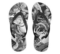 GuoChe Sandali da donna in gomma con cuscino flip per nuoto, escursionismo, viaggi e passeggiate, Nero Bianco Drago Lady Art, X-Small