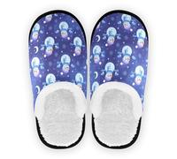 GuoChe Scarpe da casa da donna in pile corallo con suola antiscivolo per casa, hotel, viaggi, camera da letto, aeroplano, festa, M, Cielo Notturno Natale Blu, Large