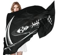 GuoChe Sciarpa lunga come seta per le donne Grim Reaper Skull Death Scythe Dead Gothic Horror Large Head Wrap Stola