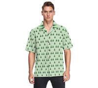 GuoChe Semplice Pino Verde Modello Hawaiian Manica Corta Button Down Camicie per Uomo Stampa, Modello semplice albero di pino verde, 3XL