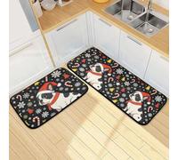 GuoChe Set di 2 tappeti da cucina con simpatico bulldog francese Frenchie Natale cane papà mamma cappello di Babbo Natale
