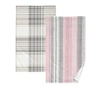 GuoChe Set di due asciugamani in cotone con motivo a quadri turchesi e cuori neri, per il lavaggio quotidiano, 40,6 x 71,1 cm