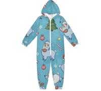 GuoChe Set pigiama per bambini in pile con cerniera e cappuccio abbigliamento per la casa 5-14T lama blu Natale, Colorato, 4 anni
