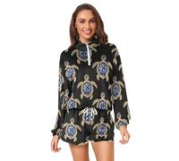 GuoChe Sfondo nero Strass Tartaruga Modello Felpa Pantaloncini Donne Corrispondenza Brevi Set per le donne donne lounge set, Motivo Tartaruga Strass Sfondo Nero, X-Large
