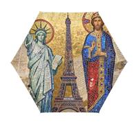 GuoChe Statua della Libertà e Torre Eiffel: arte religiosa UV50+ ombrello per bambini da viaggio e golf Ombrelli da golf portatili e leggeri con apertura automatica