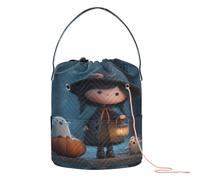 GuoChe Strega con fantasmi e zucca Crochet Storage Uncinetto Borsa di immagazzinaggio portatile per kit di lavoro a maglia accessori per maglieria