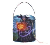 GuoChe Strega con zucca magica sacchetto di stoccaggio filato borse uncinetto con fori stoccaggio da viaggio per lavorare a maglia ago stoccaggio uncinetto