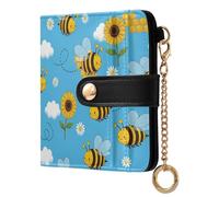 GuoChe Sunny Bee and Flower Pattern Portafoglio pieghevole da donna in pelle PU portatile portafoglio per carte di credito per donne ragazze