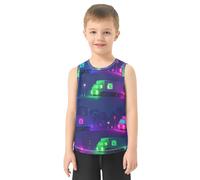 GuoChe T-shirt per bambini Canotte Camicia senza maniche per bambini | L'allenamento morbido di base comodo leggero di estate veste il modello senza cuciture dei camion della città al neon misura