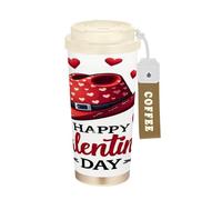 GuoChe Tazza da caffè da viaggio per San Valentino, con cappello da cowboy, cuori, tazza da caffè con coperchio, in acciaio inox, isolata, per bevande calde e fredde, 500 ml